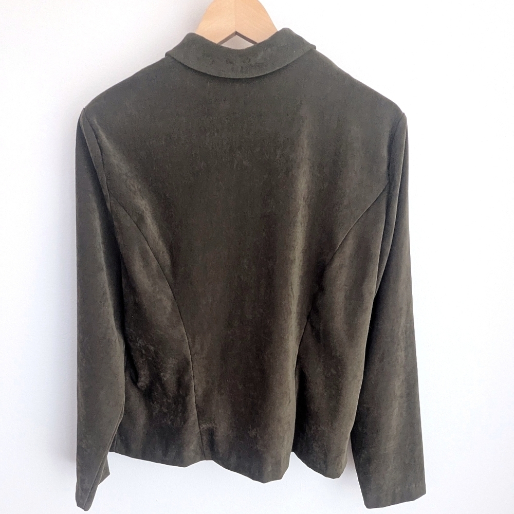 Suzannah James Olive Suede-Look Zip Jacket Size 16 Classic Structured Blazer - Picture 7 of 8